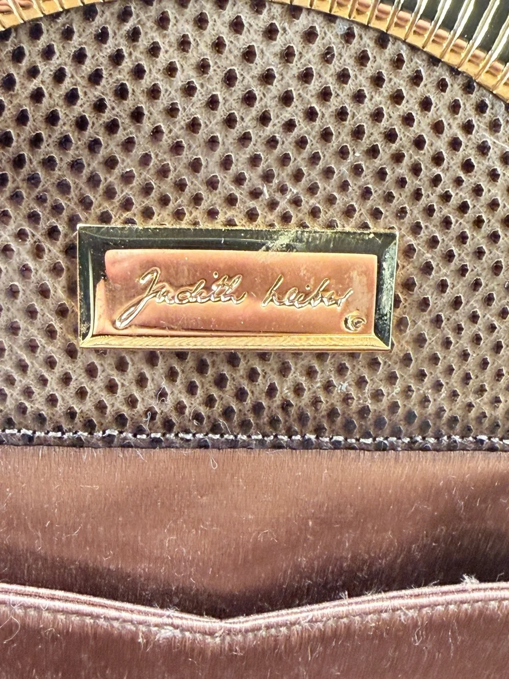 Vintage Judith Leiber Karung Lizard Leather Kiss Lock Hobo Shoulder Bag Italy